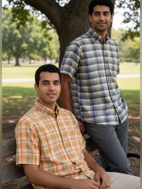2 PENDLETON COTTON PLAID SHORT SLEEVE BUTTON DOWN SHIRT ECLECTIC GRANDPA SZ M